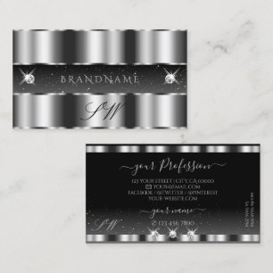 Glamous Silver Black Sparkling Diamonds Initialer Visitkort