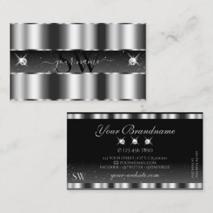 Glamous Silver Black Sparkling Diamonds Monogram Visitkort