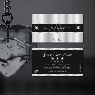 Glamous Silver Black Sparkling Diamonds Monogram Visitkort