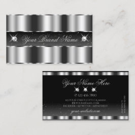Glamous Silver Black Sparkling Diamonds Snyggt Visitkort