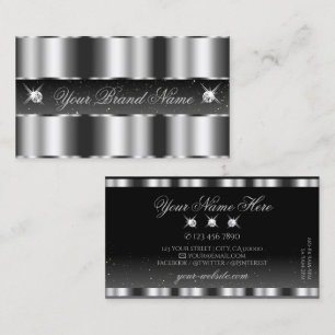 Glamous Silver Black Sparkling Diamonds Snyggt Visitkort