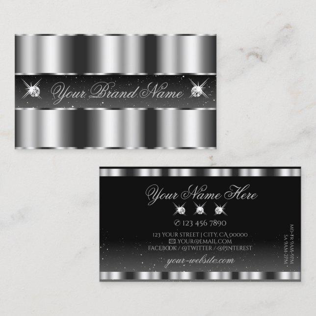 Glamous Silver Black Sparkling Diamonds Snyggt Visitkort (Fram/baksida)
