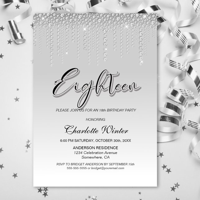 Glamous Silver Diamonds 18:e Födelsedagsfesten Inbjudningar (Skapare uppladdad)