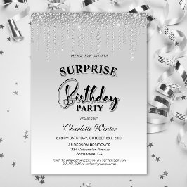 Glamous Silver Diamonds Surprise Födelsedagsfest Inbjudningar