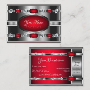 Glamous Silver Effect Red och Faux Gemstones Visitkort