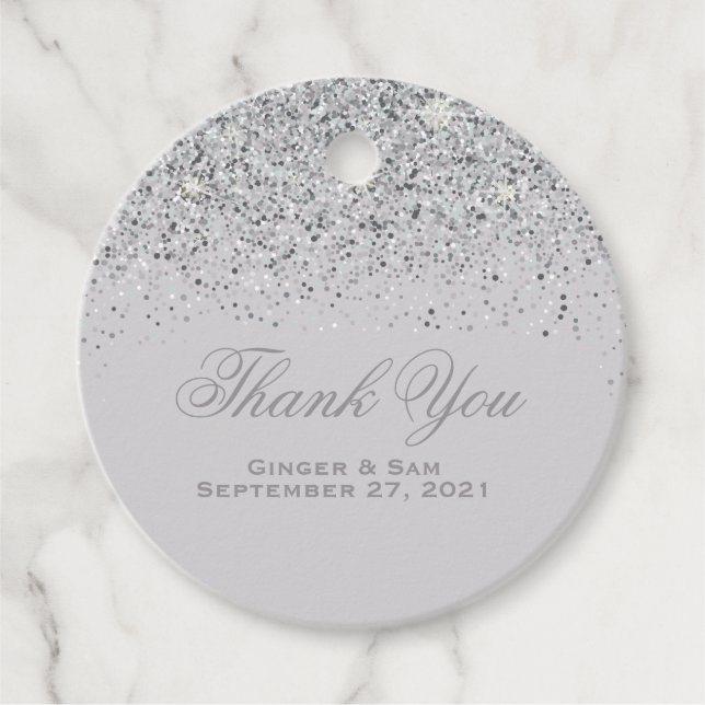 Glamous Silver Glitter Gåvor Etiketter (Framsida)
