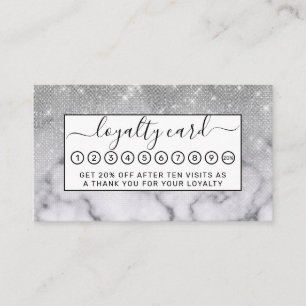 Glamous Silver Glitter White Marble Ombre Lojalitetskort