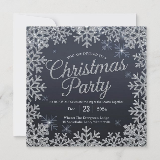 Glamous Silver och Blue Gnistra jul Party Inbjudningar (Framsida)