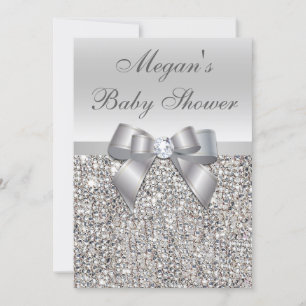 Glamous Silver Sequins Bow Baby Shower Inbjudningar