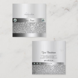 Glamous Silver Shimmery Glitter med Monogram Fyrkantigt Visitkort