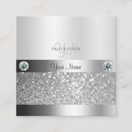 Glamous Silver Shimmery Glitter med Monogram Fyrkantigt Visitkort