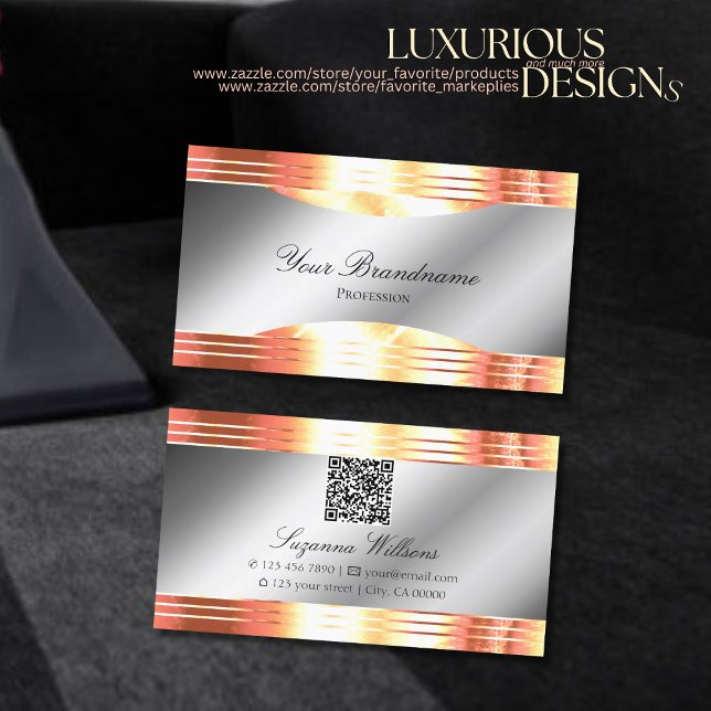 Glamous Silver Shimmery Ro Guld med QR-kod Visitkort (Skapare uppladdad)