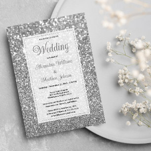 Glamous silver sparkly glitter Bröllop Inbjudningar