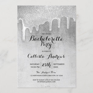 Glamous Silver Thick Glitter Dricks Bachelorette Inbjudningar
