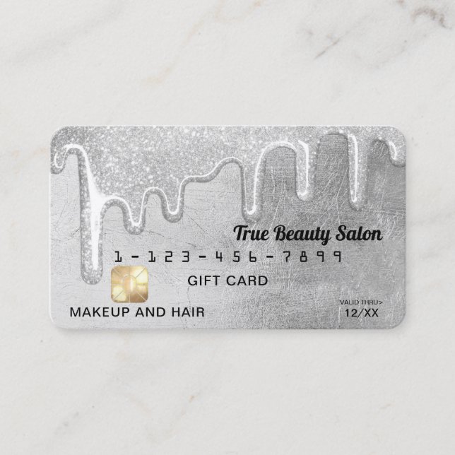 Glamous Silver Thick Glitter Drives Gift Kredit Visitkort (Framsida)