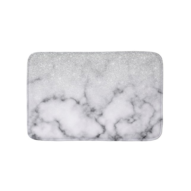 Glamous Silver White Glitter Marble Gradient Badrumsmatta (Framsidan)