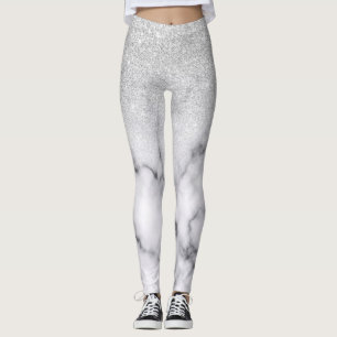 Glamous Silver White Glitter Marble Gradient Leggings