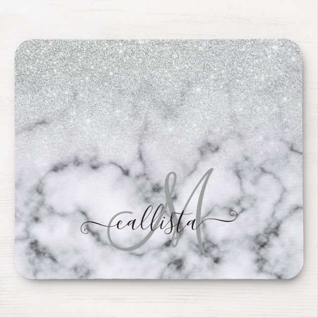 Glamous Silver White Glitter Marble Gradient Musmatta (Framsidan)
