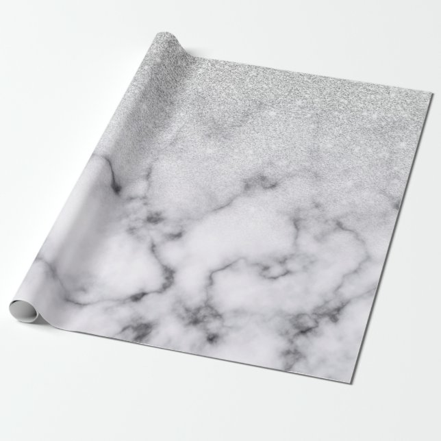 Glamous Silver White Glitter Marble Gradient Presentpapper (Utrullad)