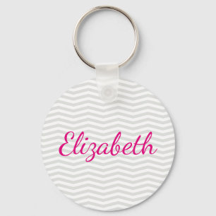 Glamous Simpity Grått Chevron med fet Namn Nyckelring