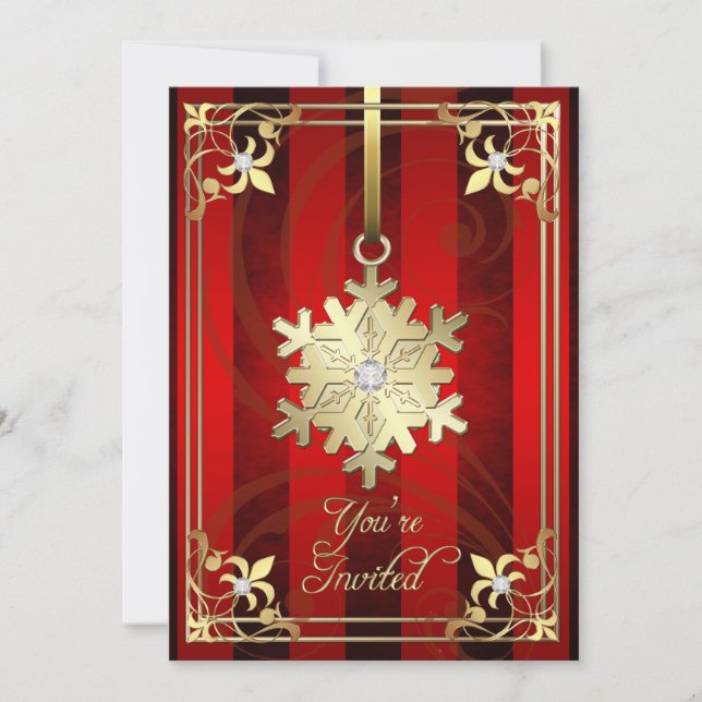 Glamous Snowflake Red Helgdag Card Inbjudningar (Framsida)