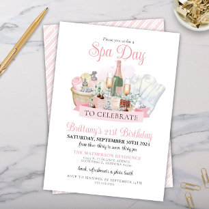 Glamous Spa Day Champagne Chocolate Birthday Inbjudningar