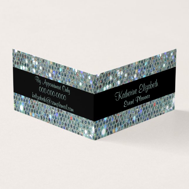 Glamous Sparkly Glittery Glitzy Silver Bling Visitkort (Utsida)