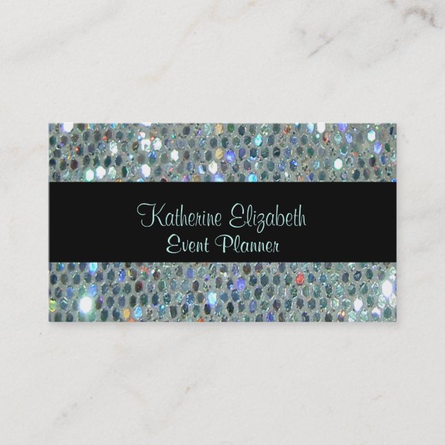Glamous Sparkly Glittery Glitzy Silver Bling Visitkort (Framsida)