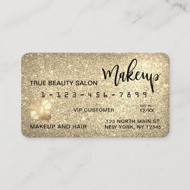 Glamous Sparkly Guld Glitter Kredit Card Makeup Visitkort (Framsida)