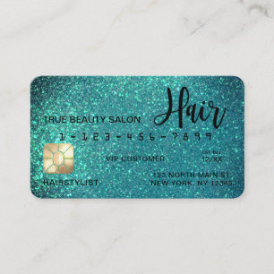 Glamous Sparkly Teal Glitter Kredit Card Hair Visitkort