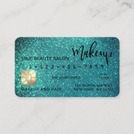 Glamous Sparkly Teal Glitter Kredit Card Makeup Visitkort