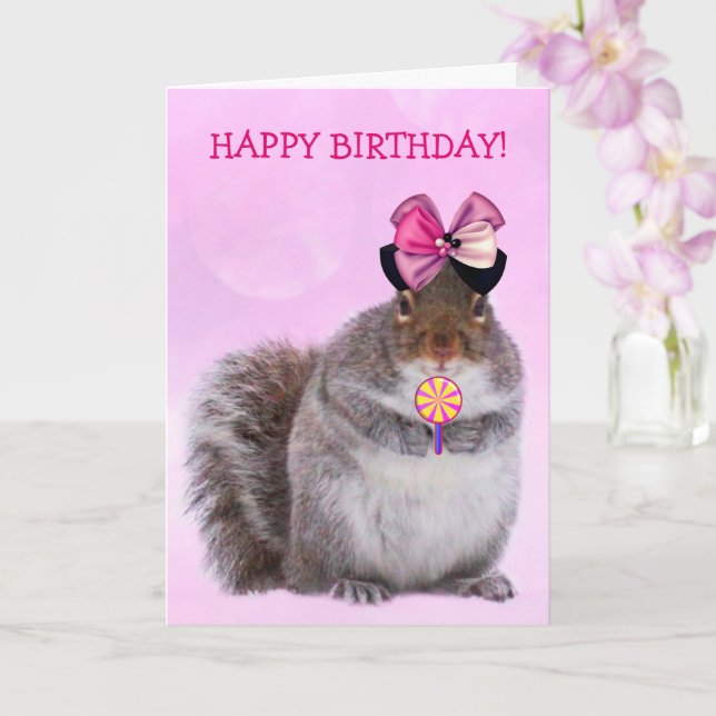 Glamous Squirrel Birthay Kort (Orkide)