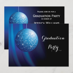 Glamous Studenten Blue Party Disco Boll Inbjudningar