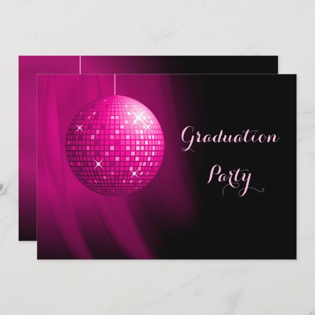 Glamous Studenten Rosa Party Disco Boll Inbjudningar (Fram/baksida)