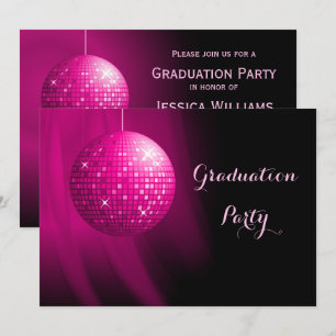 Glamous Studenten Rosa Party Disco Boll Inbjudningar