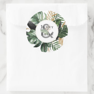 Glamous Summer Greenery   Boho Bröllop Monogram Runt Klistermärke