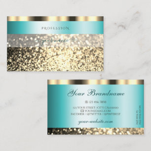 Glamous Teal and Guld Sparkling Glitter Shimmery Visitkort