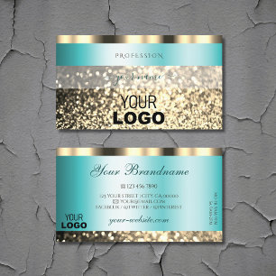 Glamous Teal Guld Sparkling Glitter med Logotyp Visitkort