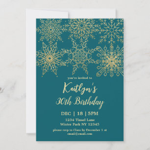 Glamous Teal Guld Winter 30års födelsedag Inbjudningar