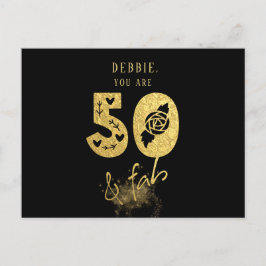 Glamous Virtuell Black and Guld 50 & Fab Birthday Inbjudan Vykort