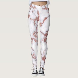 Glamous Vit ros Guld Glitter Marble Mönster Leggings