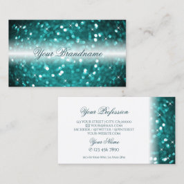 Glamous White and Teal Sparkling Glitter Snyggt Visitkort