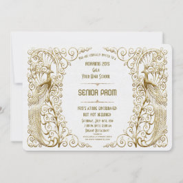 Glamous White Guld Art Deco Peacock Senior Prom Inbjudningar