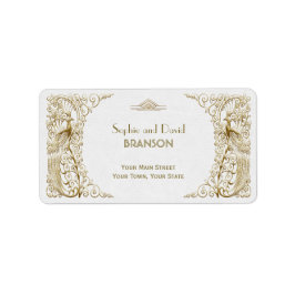 Glamous White Guld Art Deco Peacocks Bröllop Adressetikett