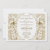 Glamous White Guld Art Deco Peacocks Bröllop