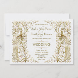 Glamous White Guld Art Deco Peacocks Bröllop Inbjudningar
