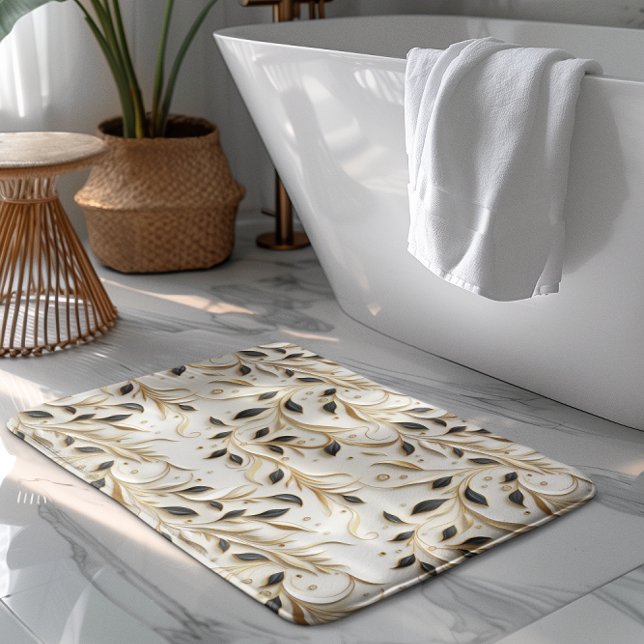 Glamous White Guld & Black Seamless Mönster Badrumsmatta (Skapare uppladdad)