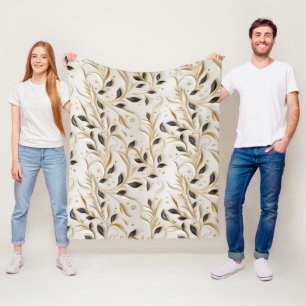 Glamous White Guld & Black Seamless Mönster Fleecefilt