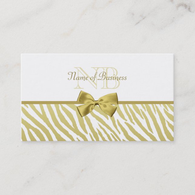 Glamous White och Guld Zebra tryck med Monogram Visitkort (Framsida)
