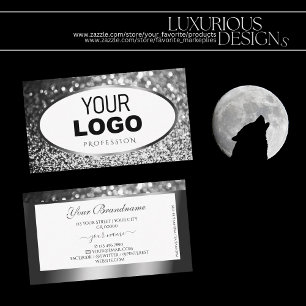 Glamous White Silver Gnistra Glitter med Logotyp B Visitkort